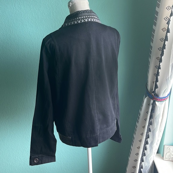 Black Denim Hem & Thread Fall Jacket Pockets Collar Detail Sizes Medium Large - Picture 10 of 10